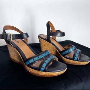Clarks Black and Teal Wedge Sandals
